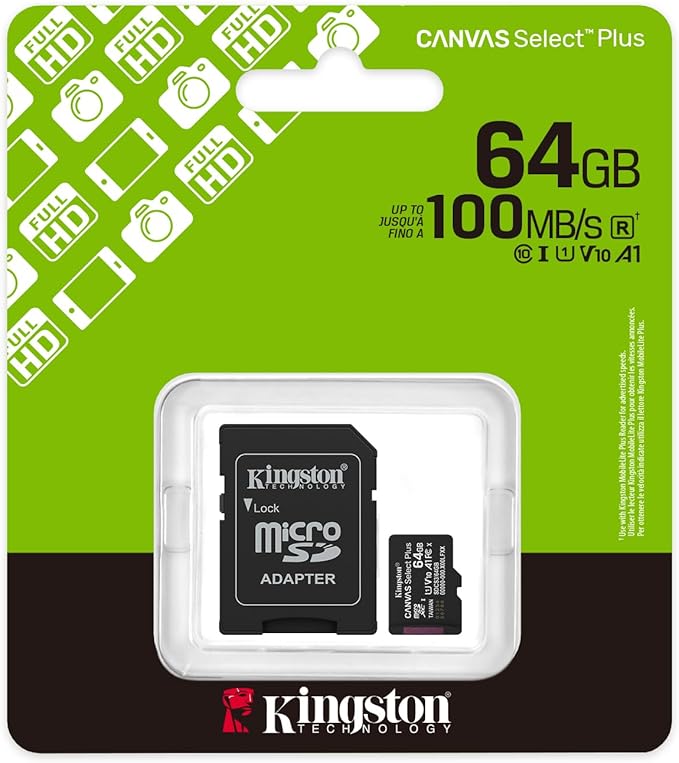 Kingston Canvas Select Plus SDCS2/64GB Scheda microSD Classe 10 con Adattatore SD Incluso, 64 GB