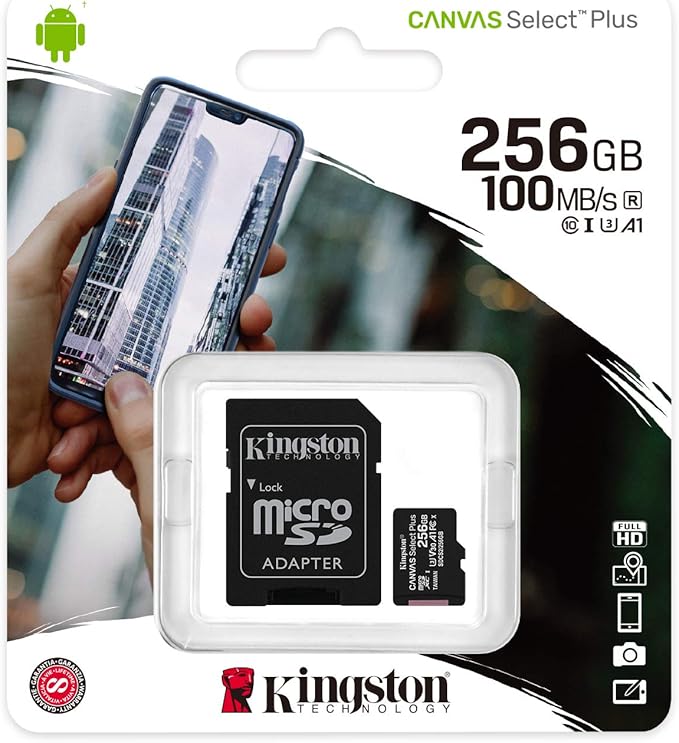 Kingston Canvas Select Plus SDCS2/256GB Scheda microSD Classe 10 con Adattatore SD Incluso, 256 GB